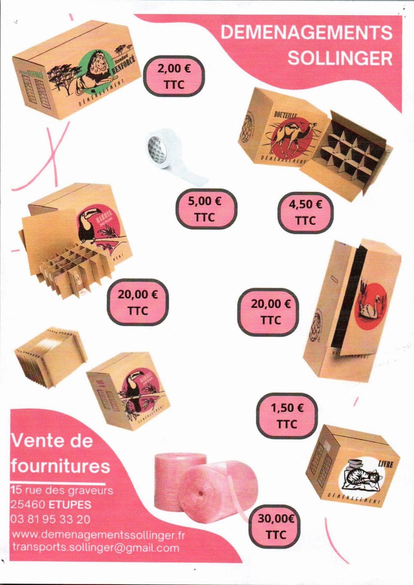 Cartons et fournitures de déménagement Sollinger